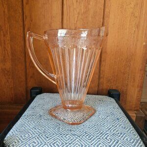 1930s Jeannette Glass Pink Depression Glass Pitcher, 'Adam'  Pattern
